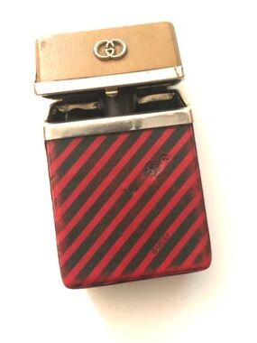 Vintage Gucci Red and Black Diagonal Stripe Enamel Lighter